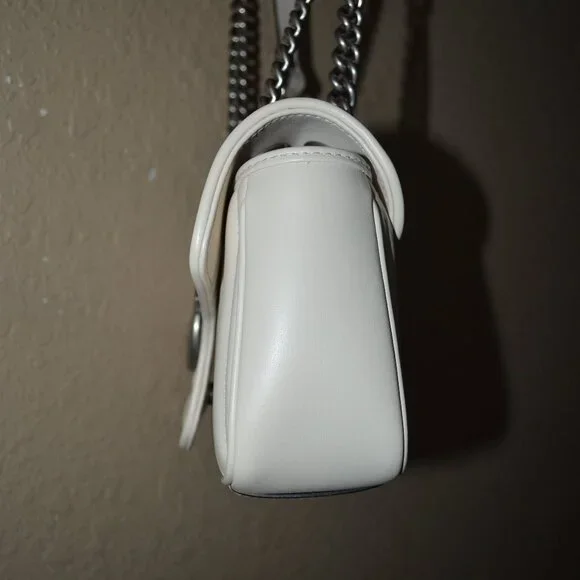 New Gucci GG Ivory Marmont Chevron Matelasse Silver Chain Shoulder Bag - Picture 6 of 13